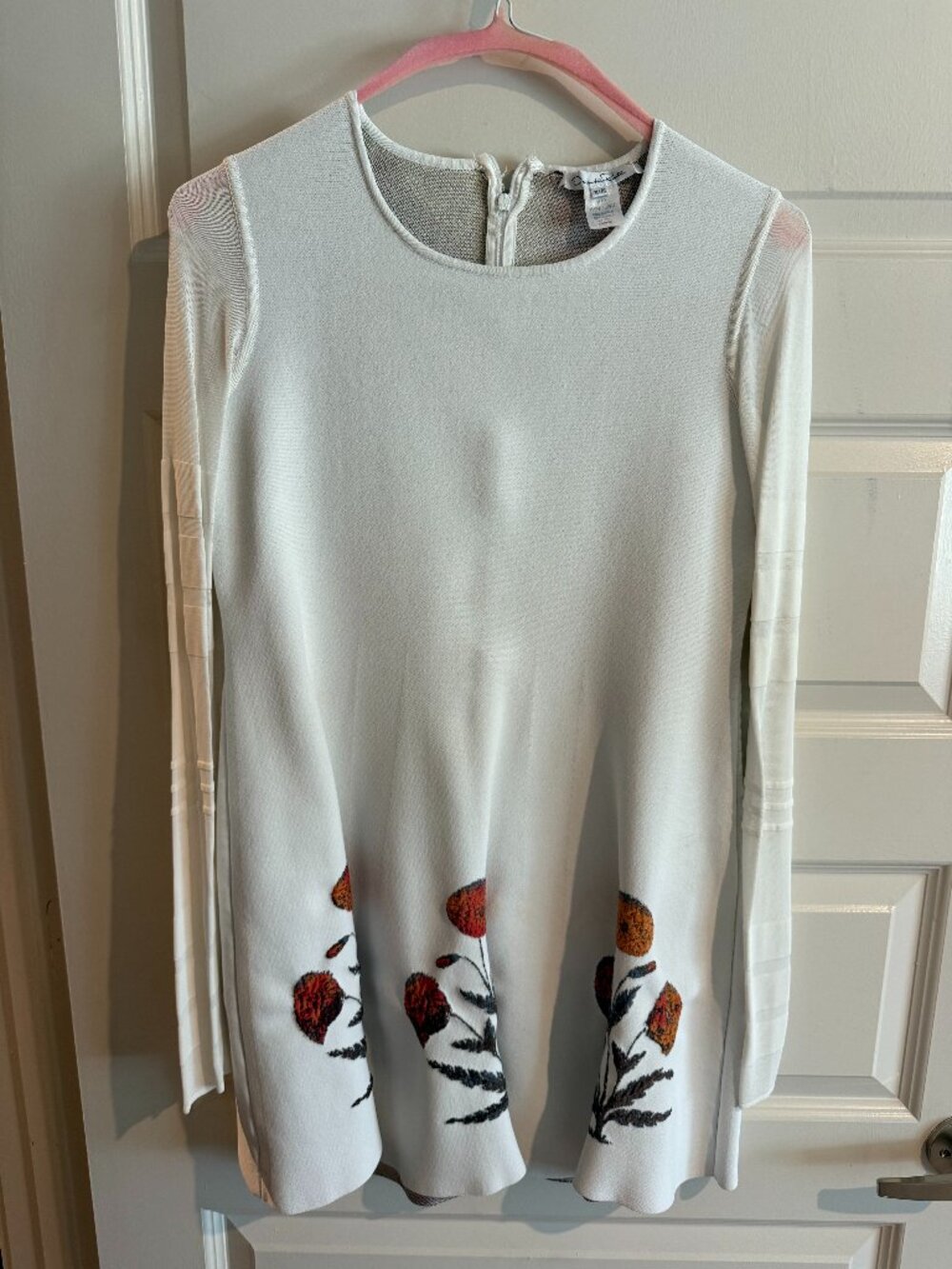 Oscar de la Renta Illusion Long Sleeve Poppy Knit Dress